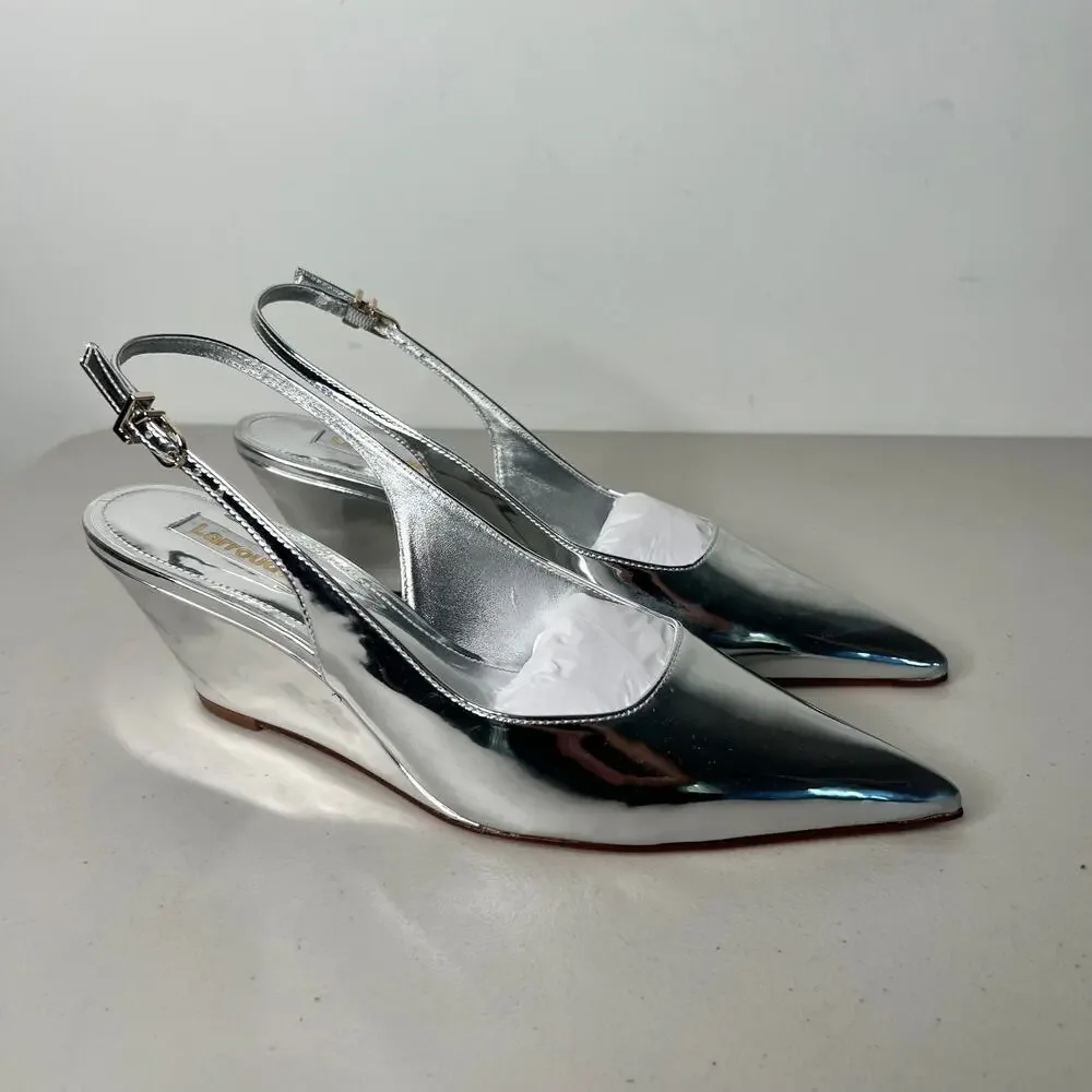 Larroude Silver LouLou Mirror Pump Size 8